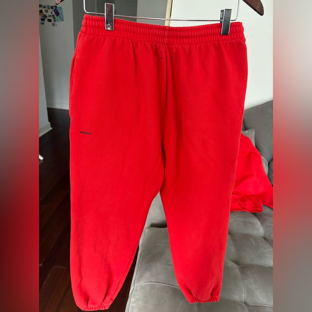 Pangaia Red Organic Cotton Hoodie and Pants Set Size S Oversized Unisex Goji Red - Picture 10 of 17